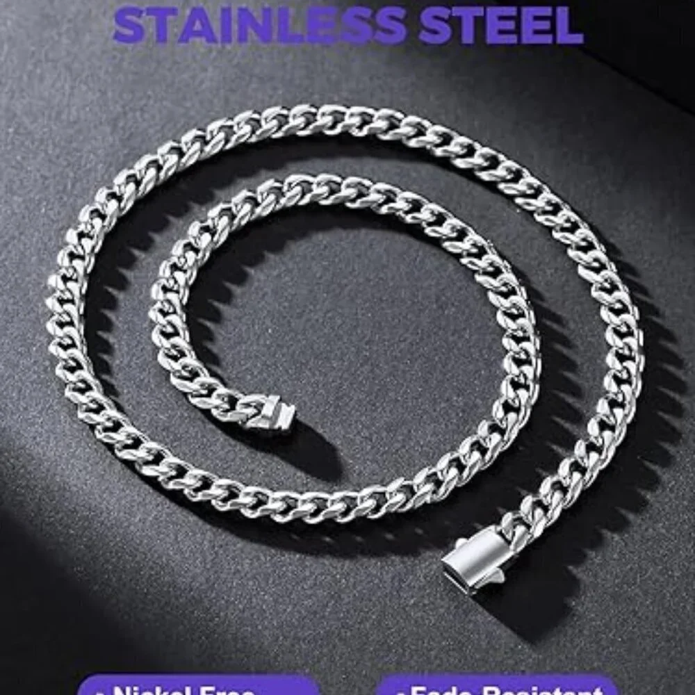 Men's 6MM Width-Steel Stainless Steel Miami Cuban Curb Link Chain Necklace